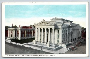 New Haven Connecticut~Air View County Courthouse & Library~Vintage Postcard