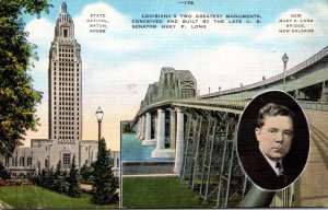 Louisiana New Orleans Huey P Long Bridge and State Capitol Building Baton Rouge