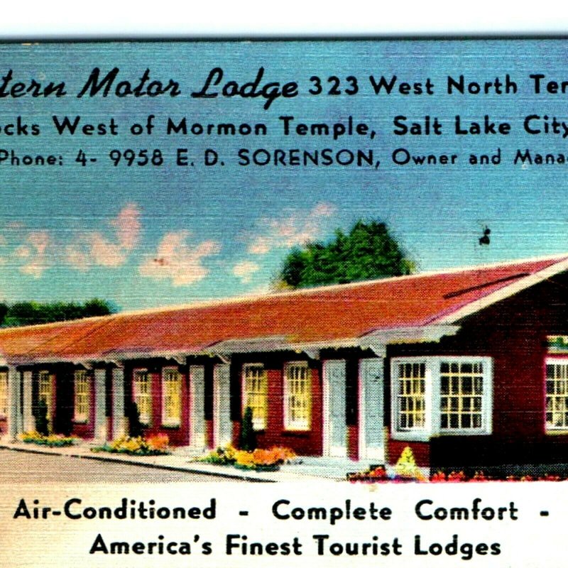 c1950s Salt Lake City, Utah Western Motor Lodge Business Card Linen Photo C25