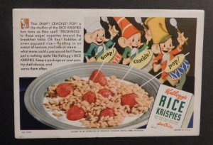 Mint USA Advertisement Postcard Kelloggs Rice Krispies Snap Crackle Pop Michigan