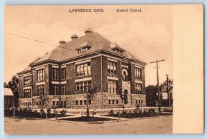 Lawrence Kansas KS Postcard Central School Exterior Building Street 1910 Vintage