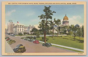 Boise Idaho~Capitol Park~Hotel Boise~Federal Building~Capitol~Linen Postcard