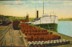 Houghton MI Loading Copper on Steamer c1910 Postcard