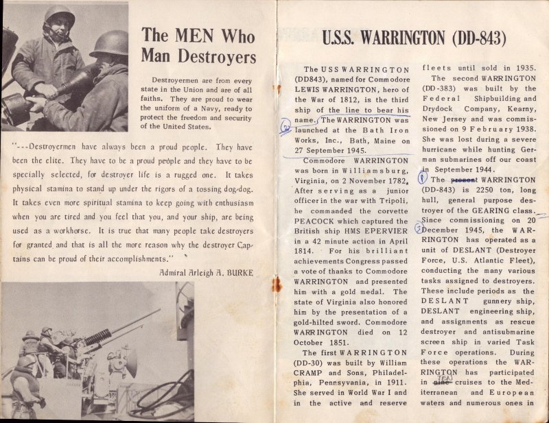 US Navy  USS Warrington  DD-843    7 x 5