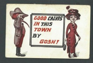 1914 Post Card Humor Good Calves In Town