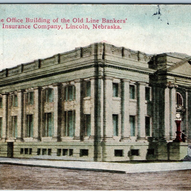 c1910s Lincoln, Nebraska Life Insurance Classical Building Old Line Bankers A72