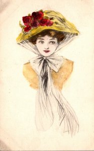 Beautiful Lady Wearing Large Hat 1913