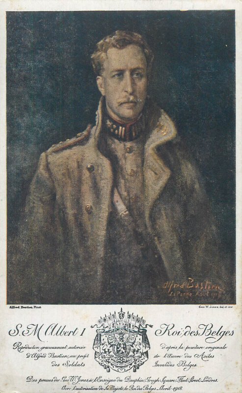 Belgian Royalty King Albert I portrait by Alfred Bastien 1922 Artist Postcard 