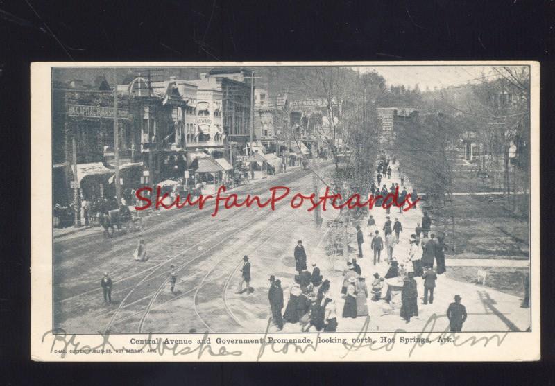 HOT SPRINGS ARKANSAS DOWNTOWN CENTRAL AVENUE STREET SCENE OLD POSTCARD20197