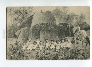 264946 MULTI-BABIES w/ Huge UMBRELLA Stork Vintage COLLAGE PC