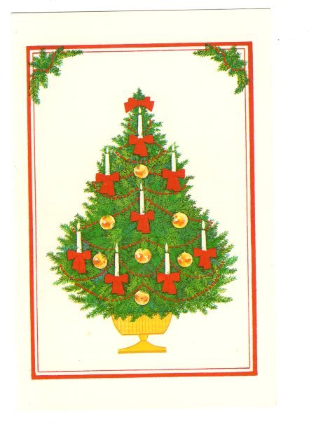 Tree With Candles and Bows, Christmas and New Year
