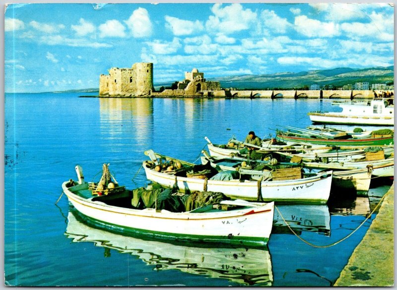 Lebanon Land of Sun and Beauty Sidon Sea Castle Fishing Boats Landing Postcard