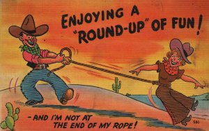 Vintage Postcard 1946 Enjoying A Round Up Fun And I'm Not At The End Of My Rope