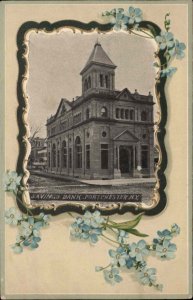 Port Chester NY New York Savings Bank Floral Ornate Border c1910 Postcard