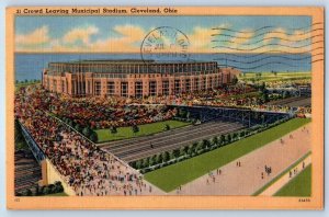 1957 Cleveland Ohio OH Vintage Postcard Crown Leaving Municipal Stadium Building