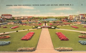 Vintage Postcard General View Boardwalk Sunset Lake Park Asbury Park New Jersey