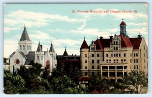 PEORIA, IL Illinois ~ ST. FRANCIS HOSPITAL & Chapel c1910s Wheelock Postcard