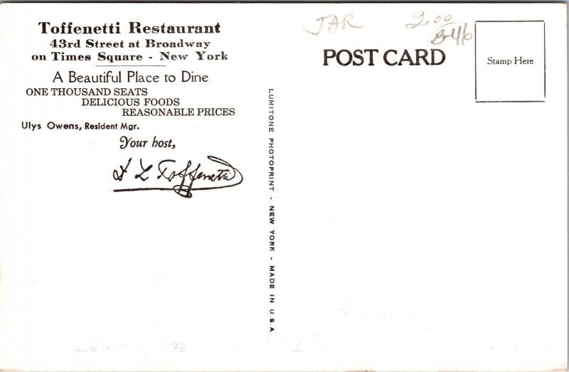 Toffenetti Restaurant 43Rd Street Broadway Times Square Street Multi Postcard 