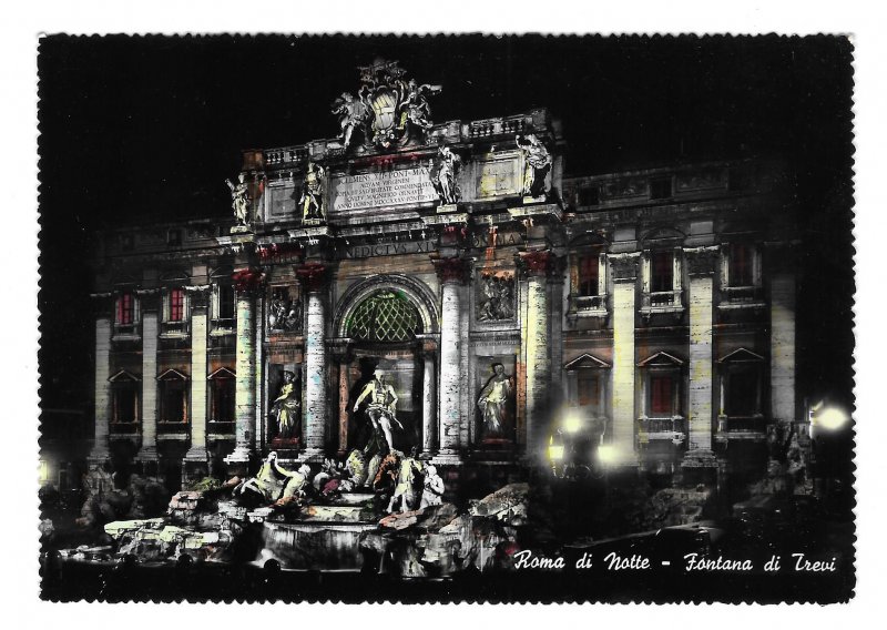 RPPC Italy Rome at Night Trevi Fountain M.M.R Bromostampa Torino Postcard 4X6