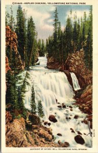 Vtg Wyoming WY Kepler Cascade Waterfall Yellowstone National Park 1930s Postcard