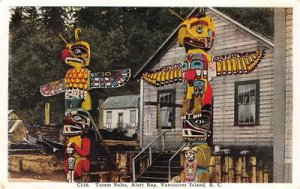 Native American Totem Poles, Alert Bay, Vancouver Island c1920s Vintage Postcard
