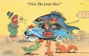 Postcard 1940s Ray Walters fishing exaggeration Comic Humor Kropp TP24-782