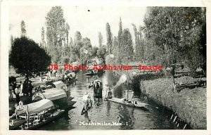 Mexico City, Lake Xochimilco, RPPC, Group of Trajineras, 1948 PM, Stamp