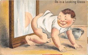 G96/ Interesting Postcard c1910 As in a Looking Glass Boy Butt Comic