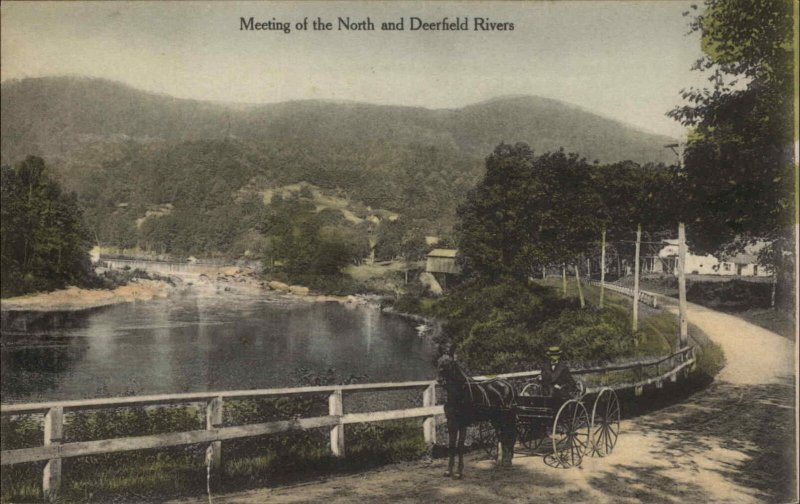 DEERFIELD MA Horse & Wagon at North & Deerfield Rivers c1910 Postcard