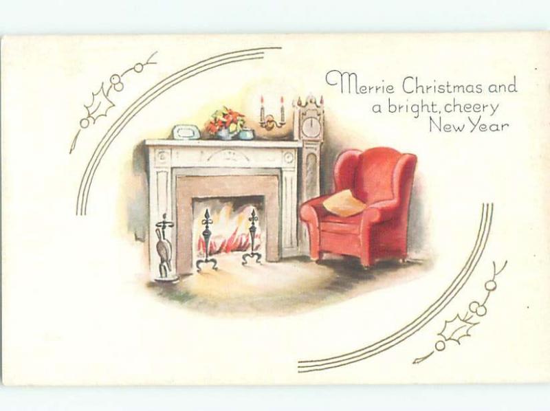 Pre-Linen Christmas ARMCHAIR BESIDE THE FIREPLACE AB5507