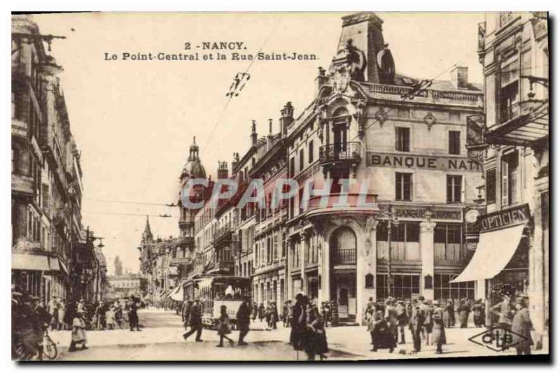 Old Postcard Nancy Central Point and the Rue Saint Jean Tram