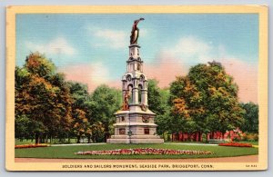 Bridgeport CT~Soldiers & Sailors Monument Seaside Park~Vintage Linen Postcard