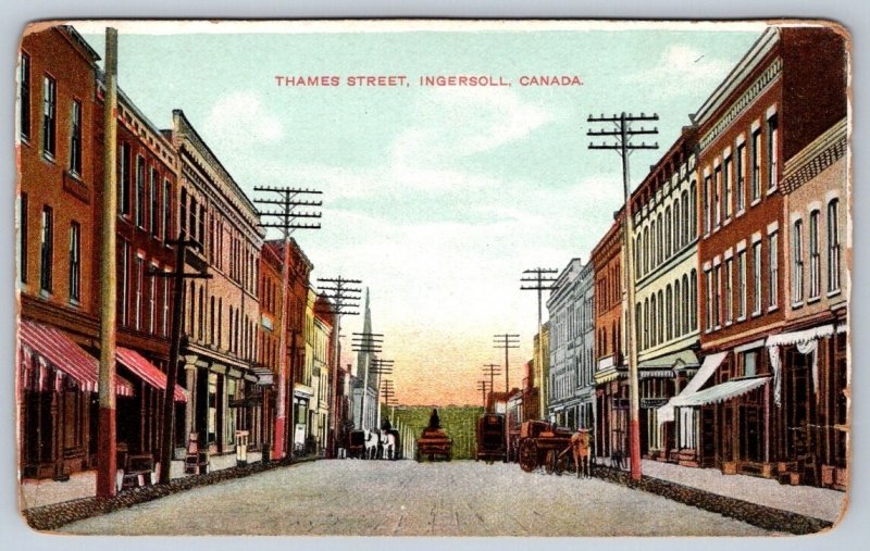 Thames Street, Ingersoll Ontario Canada, Antique Postcard