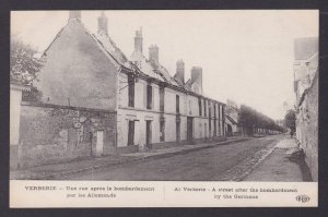 FRANCE, Postcard, Verberie, A street after the bombardment by the Germans, WWI