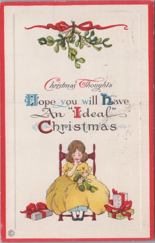 Postcard Christmas Thoughts Hope You Will Have An Ideal Christmas Girl with Toys