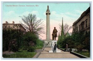 c1910 Charles Street Terrace Statue Baltimore Maryland Vintage Souvenir Postcard 