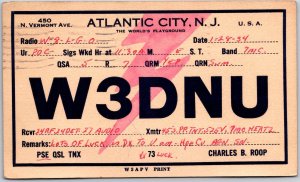 1934 QSL Radio Card Atlantic City, New Jersey W3DNU Amateur Posted Postcard
