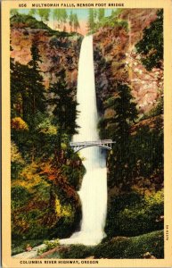 Vtg 1930 Multnomah Falls Benson Bridge Columbia River Highway Oregon OR Postcard