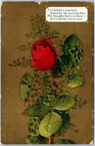 1908 Red Rose Fern Flower Greetings with a Note Posted Postcard