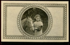 Vintage AZO real photo postcard (1904-18). Girl and her horse