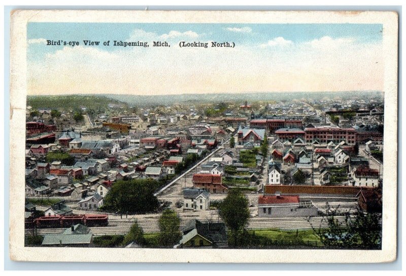 1920 Bird's-Eye View Looking North Exterior Building Ishpeming Michigan Postcard