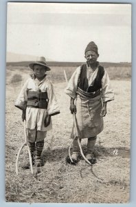 Macedonia Greece Postcard Farmer with Equipment 1917 Antique RPPC Photo