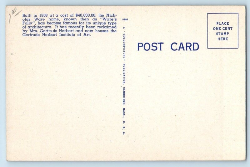 Augusta Georgia GA Postcard Gertrude Herbert Institute Art Former Nicholas c1940