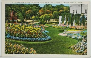 Minneapolis MN Armory Flower Beds And Side of Armory c1920s Postcard P4