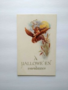 Halloween Postcard Medusa Snakes Flying Owl Gibson Unused Original Remembrance