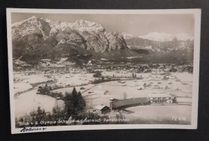 Mint Postcard 1936 Postcard Germany Winter Olympics Camp Buildings Air View RPPC