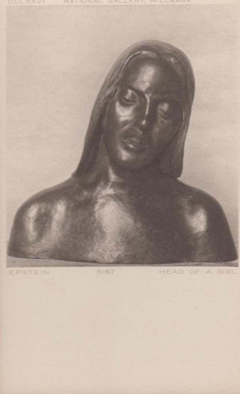 Epstein Head Cut Of A Girl Bronze Scupture Millbank Art Gallery Antique Postcard