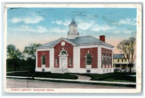 1933 Public Library Building Clock Tower Dirt Road Needham MA Posted Postcard