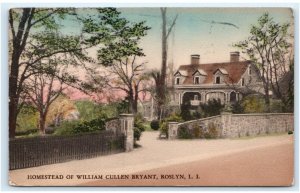 ROSLYN, Long Island NY ~ Handcolored WILLIAM CULLEN BRYANT Home c1930s Postcard