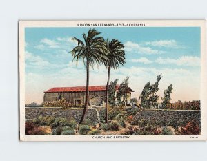 Postcard Church And Baptistery, Mission San Fernando, Los Angeles, California